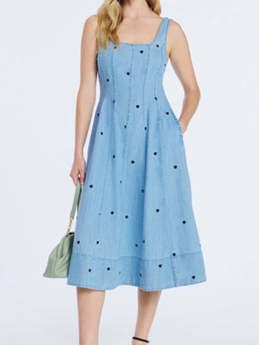 Free Assembly Sleeveless Light Blue Heart-Embroidered Asymmetrical Midi Dress 20